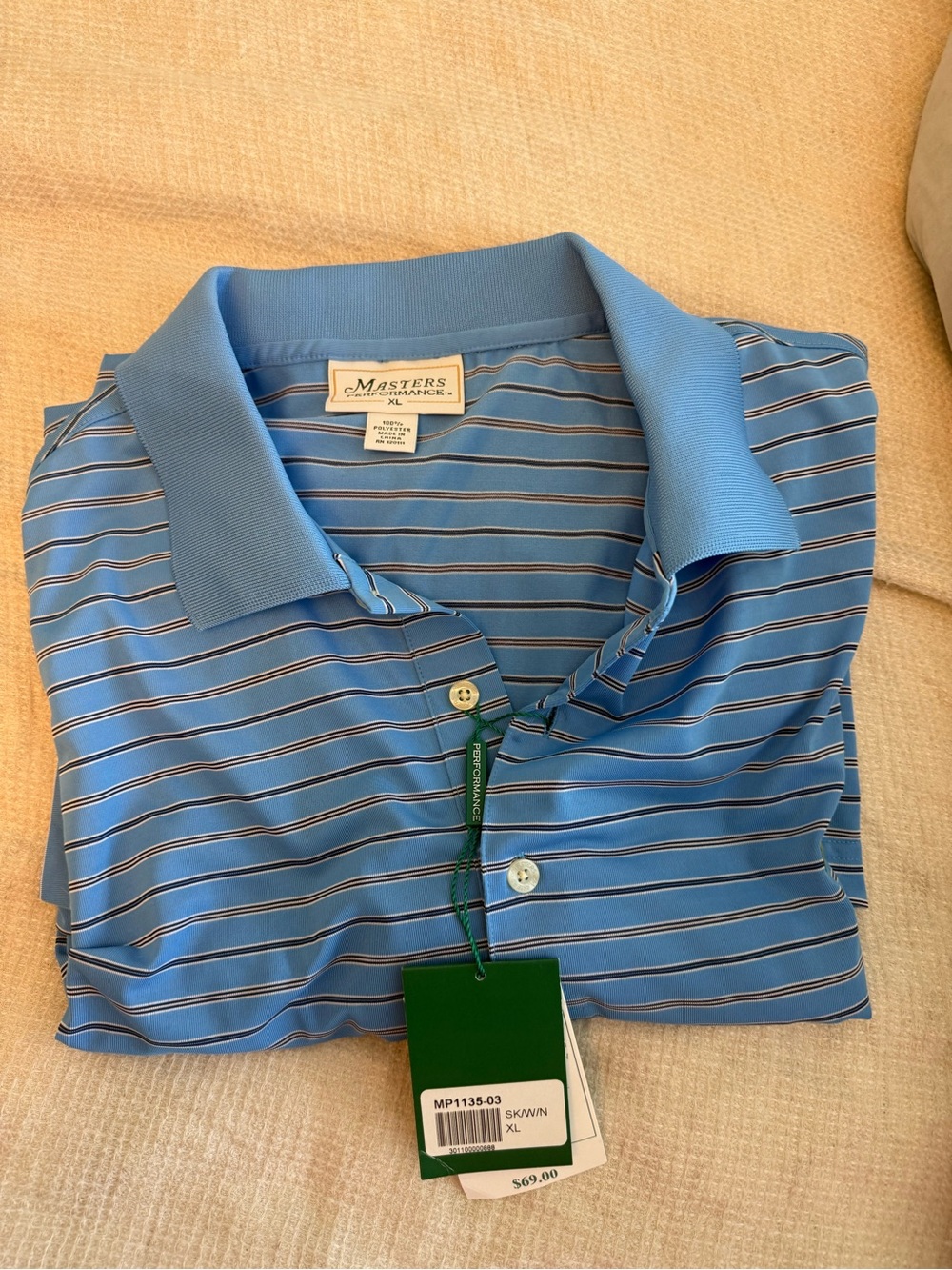 Masters Light Blue Striped Polo with Masters Emblem